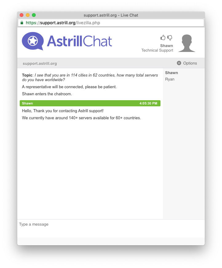 Astrill VPN responsive support